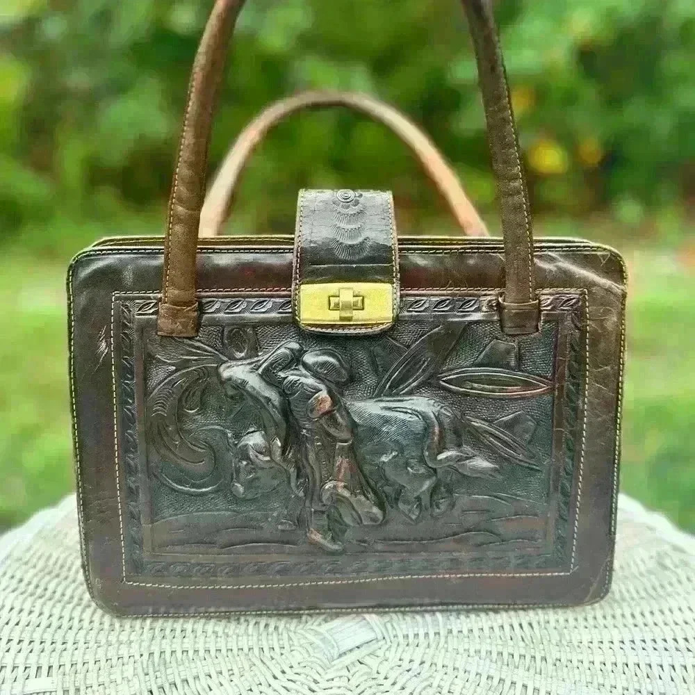 Vintage leather bag. Montabur. Hand made in Mexic.  tooled leather. Matador. 3D - Picture 6 of 13